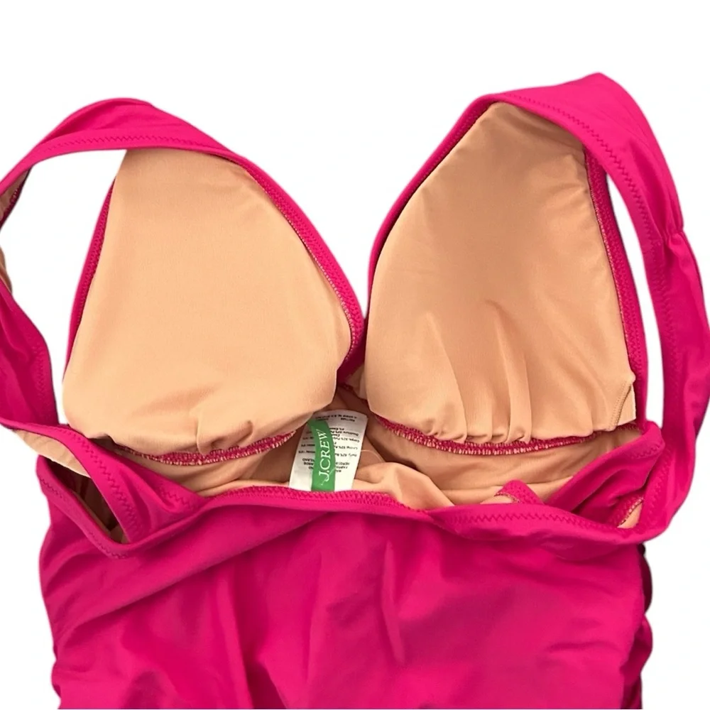 NWT J. Crew Vibrant Pink Ruched V-Neck One-Piece Swimsuit